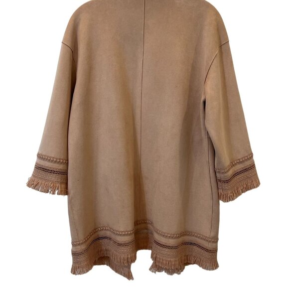 Zara Long Pink Duster Cardigan Jacket 3/4 Sleeves Fringe - Size XS - Picture 6 of 9